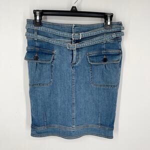 Swedish Hasbeens Denim Cargo Skirt Sz 36 / US M Blue Stone Bleach Wash Stretchy